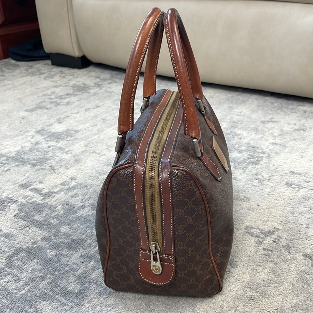 Vintage Celine Macadam Coated Canvas Boston Bag Satchel Brown - Picture 5 of 17